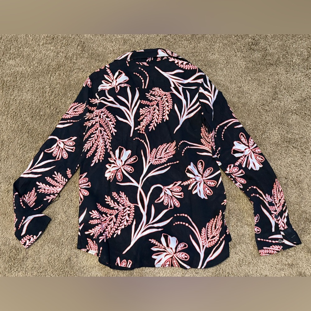 Banana Republic Black and Pink Botanical Button Down Shirt